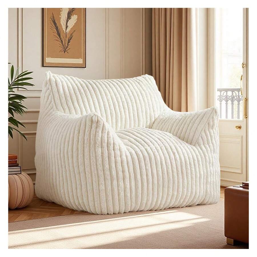 Giant Bean Bag Chairs For Adults,Lazy Bean Bag Sofa Chairs With Armrests Lounger Couch For Bedroom Living Room Reading - 白色 - 查看 1