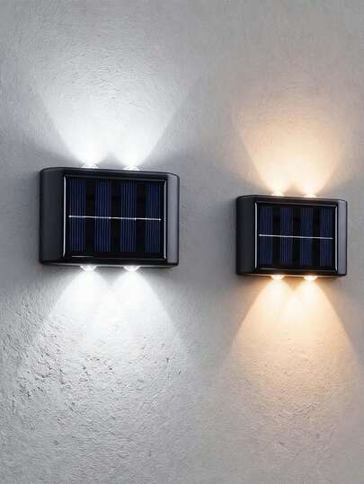 1/2pcs Outdoor Solar Wall Light, 4 LED Dual Row Lamp Beads Solar Spotlight, Light Sensor Function LED Night Light, White/Warm Light Portable Installation Stair Light, Lighting Path Light, Wireless, Zero Power Consumption Solar Panel Charging, Built-In Rechargeable Ni-MH Battery Rechargeable Lamp, Yard Lighting Fixture, Camping Decor Lighting, Ramadan Decor, Patio Decor, Valentine's Day Decor, Mother's Day Decor, Back To School, Christmas, Halloween Lighting Gift