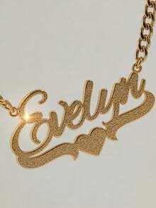 1pc Personalized Custom Text Necklace, Pressed Sand, Love Necklace, 18k Gold Stainless Steel Custom Jewelry Necklace, Simple Frosted Style, 45+5cm, As A Valentine's Day, Ramadan, Daily Dressing Gift. - Style 1 - Matte Finish - View 5