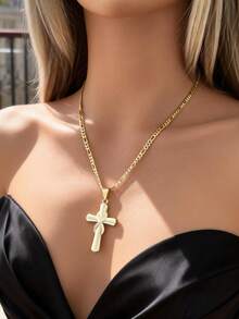 Religious Pendant| Virgin Mary Cross Necklace| Elegant 14K Gold Plated Hollow-Out Suitable A Meaningful And Stylish Accessory To Express Faith Personal Style, Perfect Daily Wear, Church Services - Gold - View 2
