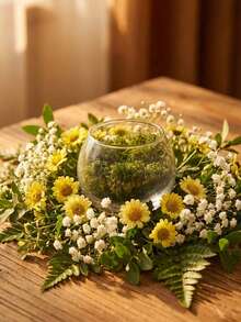 1Pc/3Pcs Moss Vase, Wabi-Sabi Glass Vase With Preserved Moss For Meditation Nooks, Gallery Installations, Relaxation Spaces. Great For Combining With Natural Stone Accents To Balance A Space, Styling A Minimalist Yoga Studio, Or Adding Warmth To A Sunlit Reading Corner, And Suitable For Wellness Centers, Art Exhibitions, And Bohemian-Style Homes. - Multicolor - View 8