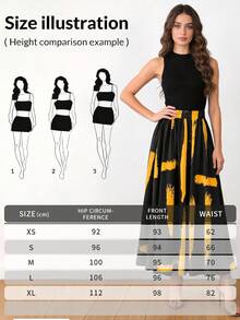 EARO 女士休闲宽松设计半身裙，独特墨水印花，高端修身 - 橘色 - 查看 8