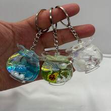 1个液态金鱼水族箱钥匙扣，多种流动海洋动物造型和颜色可选，闪亮可爱钥匙扣装饰品 - 魚缸 - 查看 5