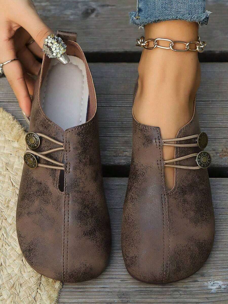 New Soft Bottom Flat Heel Loafers, Comfortable Versatile Slip-On Casual Grandma Shoes, European & American Style - màu nâu - Xem 1