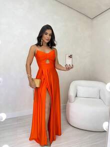 Women's Long Butterfly Dress, Strapless, Trilobal Fabric With Built-In Bra Cups | Party, Bridesmaid, Wedding, Graduation, Debutante | Adjustable Back, Sexy And Elegant, Party, Cutout/Cut, Asymmetrical Knot, Formal And Evening - 橘色 - 查看 3
