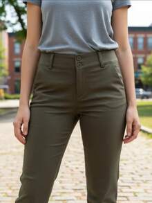 Women's Twill Pants With Lycra And Inset Pockets - Màu xanh lục của thợ săn - Xem 2