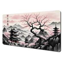 1件传统艺术风景插画鼠标垫桌垫游戏垫防滑缝边樱花鼠标垫桌垫 - 多色 - 查看 2