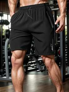 1pc Plus Size Men's Summer Boyfriend Style Running, Fitness, Cycling, Outdoor, Hiking, Exercise Shorts - Black - View 7