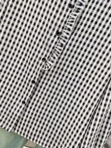 Women's Plaid Ruffle V-Neck Blouse, Button Down Long Sleeve Checkered Shirt, Fashionable And Versatile For Office And Home Wear, Suitable For Autumn, Winter And Spring - Black Plaid - View 11