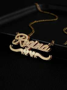 Personalized Stainless Steel Double-Layer Flower Shaped Customized English Name Necklace, Fashionable Gold Welding Pendant, Suitable For Daily Wear, Anniversary Celebrations, Giving To Friends, Family, Lovers, Holiday Gifts, Fashionable Gold And Rose Gold Styles, Suitable For Father's Day, Weddings, Daily Wear, Parties, And Dances. - 彩色 - 查看 4