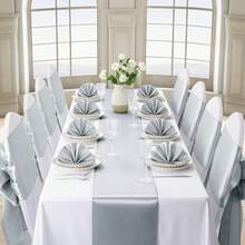 12 Pack Silver Table Runner 12x108 Inches Long, Satin Silk-Like Smooth Table Decor For Wedding Birthday Party - 銀 - 查看 4
