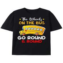 Men's 'The Wheels On The Bus Go' School Bus Driver Back To School Cotton Printed T-Shirt Sleeve, Round Neck, Loose Fit, Casual Sports T-Shirt For Men - American Style, Curry Night Inspired, Comfortable And Breathable - Black - View 1