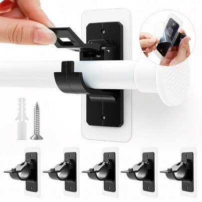 2/4/6/8/10/12pcs Vintage Style Drill-Free Adhesive Window Curtain Rod - For Kitchen, Bathroom, Living Room, Elegant Color Curtain Accessories, Practical Hooks