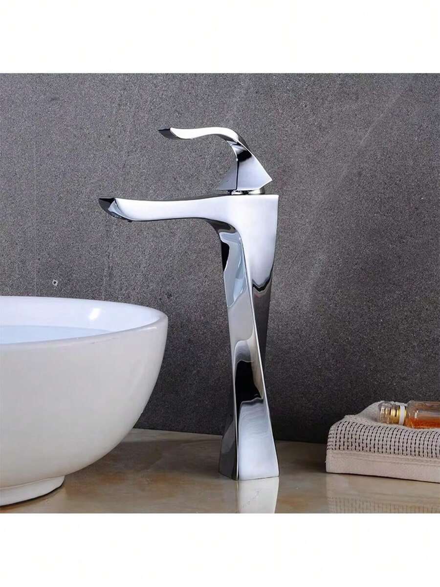 Torneira Monocomando Banheiro Prata Brilhante Aço Inoxidável 304 – Misturador Cascata Para Pia E Bancada, Alta Durabilidade E Acabamento Premium - Falar - Visão 1