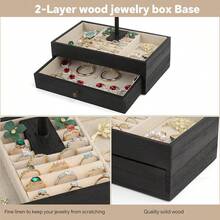 Meangood Jewelry Organizer Stand, 3-Tier Necklace Holder Jewelry Tree With Wooden Storage Drawer Box For Necklace Bracelet Earring Ring,Black - 深黑色 - 查看 6