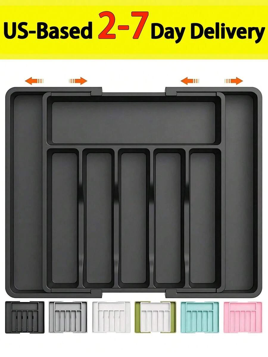 Adjustable Design: This Cutlery Organizer Features A Telescopic Design, Adapting To Various Drawer Sizes And Shapes. It Measures 13 Inches Wide When Folded And Expands Up To 22.4 Inches When Fully Extended.
Organized Cutlery Storage: The Cutlery Tray Has 6-8 Compartments, Providing Ample Storage Space For Spoons, Forks, Knives, And Other Utensils.
Sturdy And Durable: Made From High-Quality PP Material, This Kitchen Drawer Organizer Is Built To Last.
Multifunctional Use: Say Goodbye To Clutter In Your Drawers Or On Your Countertops. This Convenient Organizer Is Designed To Store A Variety Of Small Items.
Thoughtful Design: The Unique Groove Design Allows For Easy Access; The Buckle Design Ensures Smooth Sliding, Easy Adjustment, And Prevents The Dividers From Shifting. - 彩色 - 查看 1