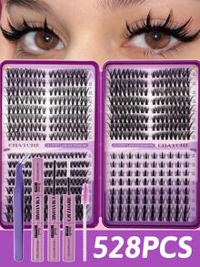 640/608/544/528套大容量混合装，包含不同卷翘度的假睫毛套装，D型簇状假睫毛，30D+40D+60D+80D簇状假睫毛，纤细柔软的簇状假睫毛，直径8-16毫米的睫毛延长套装，卷翘效果假睫毛簇。 - 紫丁香色 - 查看 3