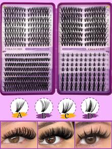 640/608/544/528套大容量混合装，包含不同卷翘度的假睫毛套装，D型簇状假睫毛，30D+40D+60D+80D簇状假睫毛，纤细柔软的簇状假睫毛，直径8-16毫米的睫毛延长套装，卷翘效果假睫毛簇。 - 紫丁香色 - 查看 4