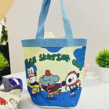 可爱涂鸦水桶包卡通手提袋，INS印花圆筒帆布午餐包，女孩手提午餐盒包 - A - 查看 1