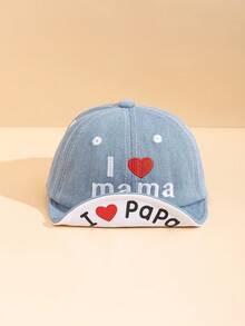 1pc Baby Summer Thin "I Love Mama/Papa" Embroidered Denim Baseball Cap, Fashionable & Cute Versatile Hat, Soft & Comfortable Sun Protection, Suitable For 1-2 Years Old Toddlers Outdoor Play And Daily Wear, Can Be Used As Holiday Gift - Multicolor - View 6