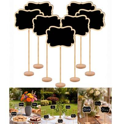 1/5/10pcs Wooden Small Chalkboard Signs With Stands, Rectangular Blackboard Labels For Party, Buffet, Wedding, Birthday Decoration