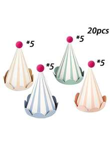 圆锥形生日派对帽，色彩缤纷的童话主题生日帽，带有荷叶边和绒球，适合成人佩戴，可用于圣诞节、生日派对、新娘送礼会、春季派对、嘉年华等各种庆祝活动的装饰。 - 彩色 - 查看 11