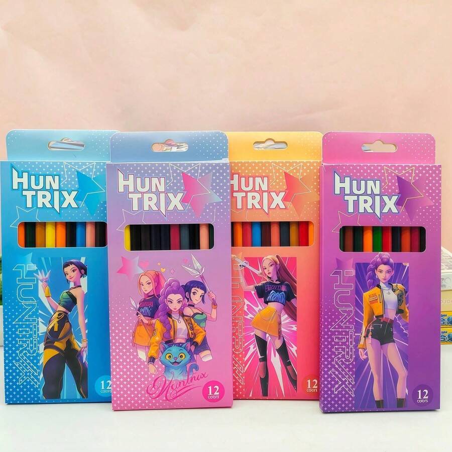 12pcs/1 Boxes Girl Group Colored Pencil Set, High-Quality Ins Kpop Merchandise Stationery, Drawing And Coloring Pencils[Style Sent At Random] - A - View 1