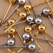 20颗不锈钢球形耳钉，金色圆珠耳环带吊坠，DIY耳环配件首饰制作材料 - 不銹鋼圓珠耳環 - 查看 6