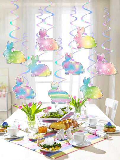 18个彩色复活节兔子螺旋吊坠 | 纸质复活节主题装饰品，适用于生日派对、学校活动、墙面装饰及其他场合