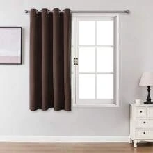 单片或双片遮光窗帘,仿亚麻质感窗帘,客厅窗帘,卧室遮光窗帘,隔热窗帘,防水窗帘,家庭影院/餐厅背景帘,顶部带孔眼窗帘,两片装,长度可选84英寸、72英寸、63英寸,两片装可选 - 深棕色 - 查看 30