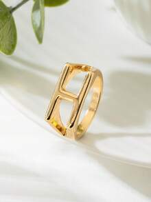 1pc Minimalist Hollow Metal Letter Design Men's Ring, Suitable For Men's Daily Wear - Yellow Gold - View 7