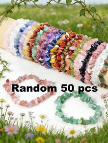 1/5/10/20/50/100 件多色天然石水晶宝石手链、紫水晶、虎眼石、黑曜石等天然水晶宝石弹性手链、脉轮石、瑜伽冥想能量手链、节日派对宝石礼物 - 彩色 - 查看 17