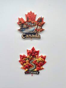1个加拿大枫叶+红枫叶3D冰箱贴，加拿大，高端浮雕树脂工艺品，3D磁性贴纸，精美PVC风景冰箱贴，旅行爱好者家居装饰礼品 - A - 查看 5