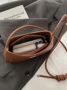 Fashionable Crease Bowknot Crescent Bag, Chic Crossbody Bag, Unique Design Minimalist Clutch Purse - Brown - View 11
