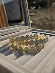 1pc Fashionable Luxurious Gold Bangle, Smile Bracelet, Suitable For Parties, Gatherings And Gifts - Gold - View 1