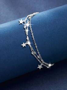 1pc S925 Sterling Silver Fashionable & Elegant Sparkling Multi-Layer Star Bracelet, Suitable For Women's Daily, Party, Holiday Wear, Unique Five-Pointed Star Bracelet Gift - Star - View 9