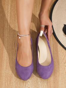 Women's Bow Decor Round Toe Slip-On Flats - Comfort Padded Insole Stylish Casual Shoes, Ladies Versatile Footwear For Office Commute Date & Daily Wear - 紫羅蘭色 - 查看 1