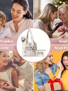 Tas Tote Kanvas Pengantin dan Tas Kosmetik - Dicetak dengan Tulisan ''Pengantin'', Tas Kosmetik dengan Resleting Motif Pengantin, Hadiah Pengantin yang Dipersonalisasi, Sempurna untuk Pernikahan - MultiWarna - View 5