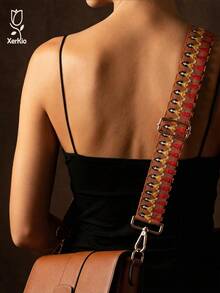 138cm Adjustable Fabric Bag Strap With Embroidery Design Replacement Shoulder Strap For Bags Travel Essentials - Orange - View 3