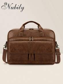PU Leather Messenger Bag For Men: 15.6 Inch Vintage Briefcase, Lightweight Business Satchel With Multiple Pockets For Office, Work & Commute - 棕色 - 查看 8