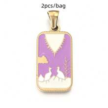 2个/包 不锈钢长方形塔罗牌吊坠,方形直立吊坠,独特小众珠宝配件,DIY珠宝制作组件 - 彩色 - 查看 11