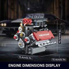 超级跑车V8发动机积木模型套件，可运行积木模型，可自行组装汽车发动机收藏模型 - 完美的生日礼物 - 彩色 - 查看 3
