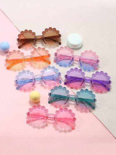 Bộ 7 chiếc kính thời trang hình hoa cúc nhiều màu sắc, gọng tròn, hình cánh hoa, kính dễ thương cho bé làm phụ kiện chụp ảnh, thích hợp cho các bữa tiệc khiêu vũ, đeo hàng ngày và các lễ hội.