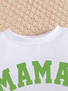 Young Girl Summer Casual Vacation & Daily Commute Letter Print Petal Sleeve T-Shirt And Ruffle Hem Skirt Set - Green - View 6