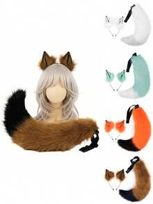 Multicolor Patchwork Fox Costume Set, Cute Animal Cosplay Props Include Cat Ear Headband, Fox Tail Halloween - Multicolor - View 8
