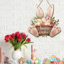 1pc Easter Wreaths For Front Door Bunny Welcome Wood Sign Door Hanger Spring Decorations Easter Hanging Plaque Rabbit Sign Decorations For Home Shop Garden - Multicolor - View 6
