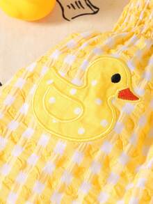 两件套，少女休闲时尚可爱柔软舒适，黄色小鸭刺绣贴花吊带背心搭配格子松紧腰短裤，蝴蝶结装饰，适合夏季日常穿着、度假、户外活动 - 彩色 - 查看 5