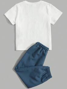 Tween Boy Cartoon Print Short Sleeve T-Shirt And Cargo Pants - White - View 2