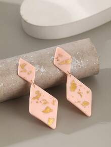 1 Pair Handmade Modern Geometric Rose Gold Foil Diamond Pendant Earrings, Suitable For Party, Travel And Daily Wear - Pink - View 7