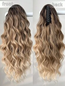 18 Inch Ombre Brown Wavy Heat-Resistant Synthetic Fiber Ponytail Hair Extension, Suitable For Women's Party And Daily Use - Brown Ombre - View 9